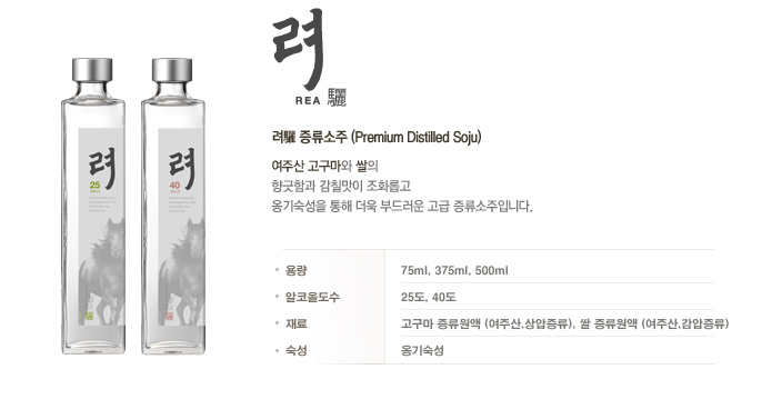 용량: 75ml, 375ml, 500ml / 도수 : 25,40도
